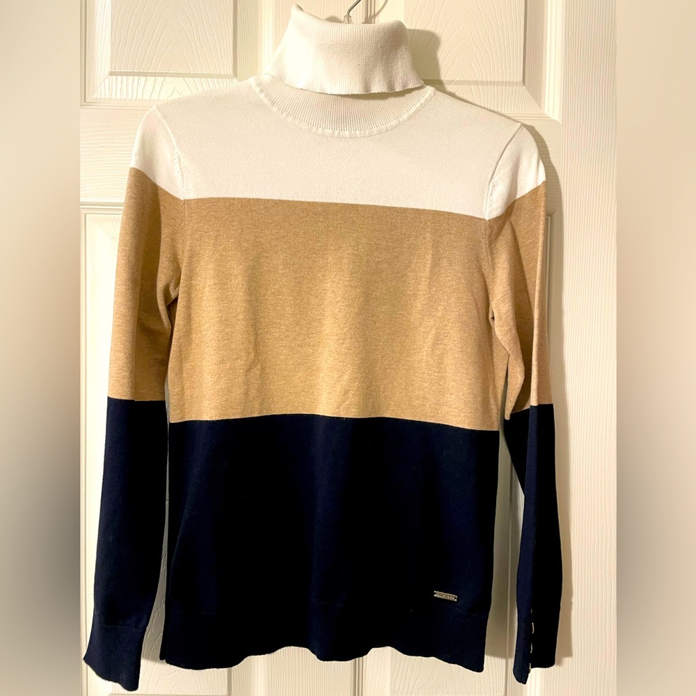 Tommy Hilfiger Long Sleeve Turtleneck Block Sweater Cream,Tan,Navy NWOT